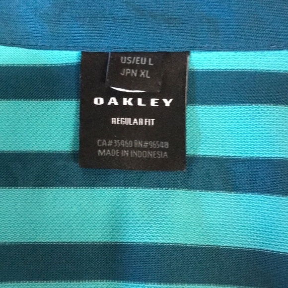Oakley striped polo shirt mens size large blue green golf casual regular fit - Picture 4 of 6